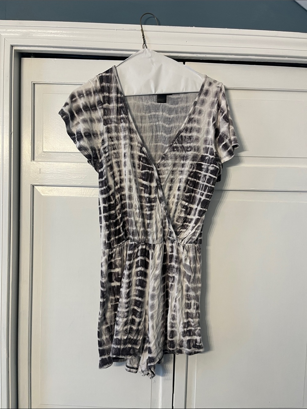 See you Monday Tie-Dye Black & White V-Neck Swim Coverup Romper